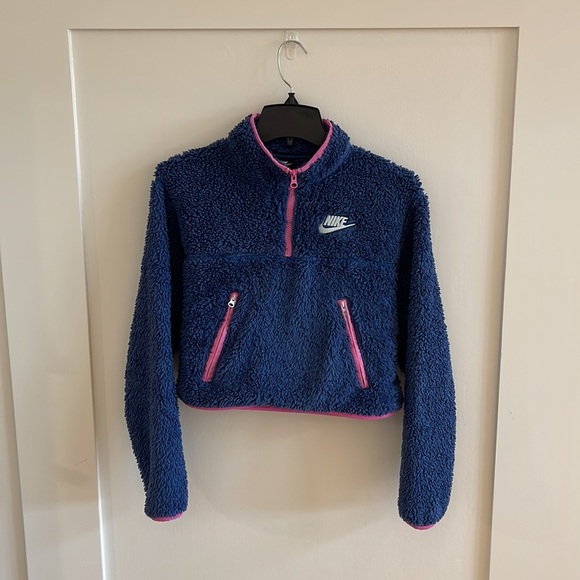 Nike crop half zip blue and pink fleece - Picture 1 of 8
